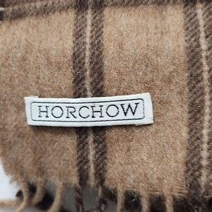 Vintage Horchow 100% Cashmere Scarf West Germany Tan Plaid Fringe Soft